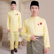 Baju Melayu Kuning Lembut Soft Yellow cutting Moden Regular Fit tengkuk Cekak Musang tiada Pesak available plus size S-5XL saiz besar