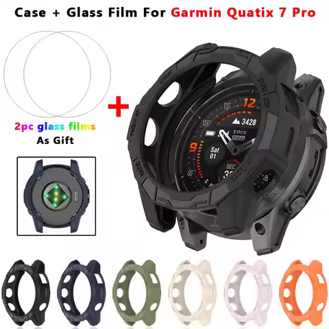 2-IN-1 Case + Tempered Glass Film For Garmin Quatix 7 Pro TPU Screen Protector & Bumper Protective C
