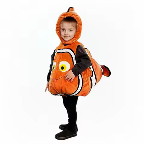 Kids Yellow Fish Costume Cute Clownfish Role Play Outfit with Hat Tail for Halloween Christmas Party