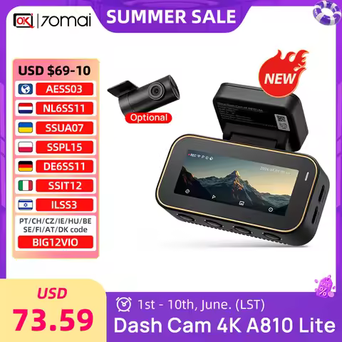 70mai Global Version A810 Lite HDR 4K Dash Cam Support Voice Control and 24/7 Parking 4G Function Ca