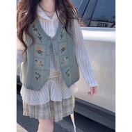 Retro Denim Embroidery Design Sense Vest Women Spring Thin New High-End Sense Classy Age-Reducing To