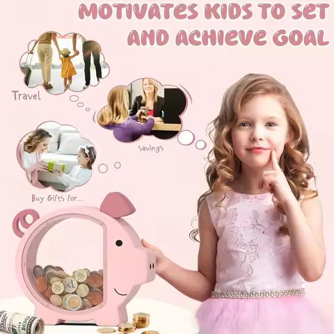 Solid Wood Piggy Bank Girl Pink Little Pig Savings Jar Wooden Children's Gift Money-Saving Box Coin 