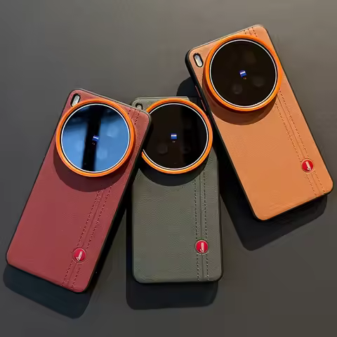 Faux Leather Stitching with Red label Case For VIVO X300 Ultra X300s X300 Pro X200 Pro mini Red Lens
