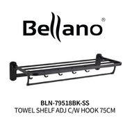 BELLANO STAINLESS STEEL TOWEL SHELF ADJ C/W HOOK 75CM BLN-79518BK-SS / 60CM BLN-79519BK-SS