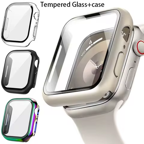 Tempered Glass+cover For Apple Watch Accessories 45mm 41mm 42-40-44mm Screen Protector for Apple wat