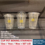 STARINDO PREMIUM THICK PET CUP 12oz 14oz 16oz ONE PACKAGE WITH LID LID/