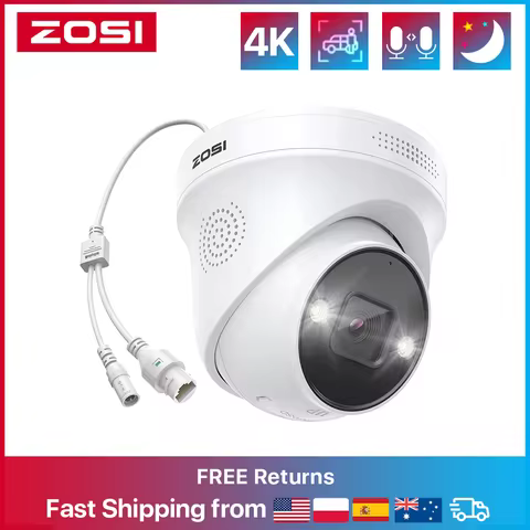 ZOSI 4K PoE IP Camera AI Human Detect Outdoor Security Camera H.265+ 8MP/5MP 100ft Night Vision IP66