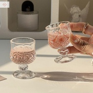 Sun Korean Style Engraved Embossed Small Goblet Glass Cup For Soju Sake Liquor Short Stemmed Glass P