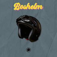 BOSHELM Helm Retro Polos Goggle Hitam Glossy