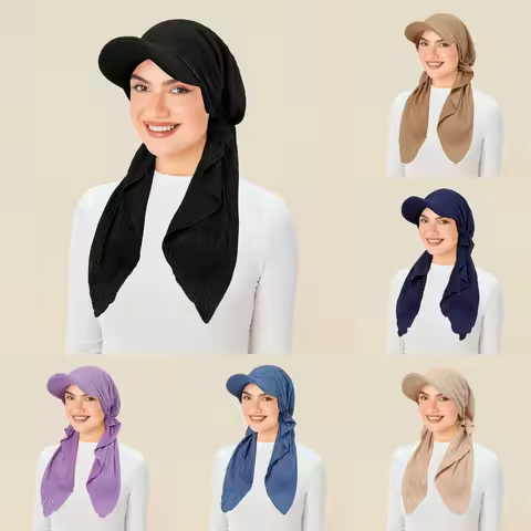 Muslim Fashion Women's Hijabs Curve Brim Turban Hat Solid Color Breathable Outdoors Sun Protection C
