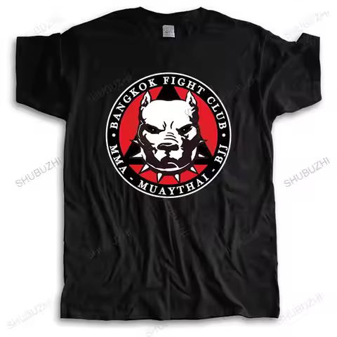 Mens loose tops summer cotton black funny tshirt BANGKOK FIGHT CLUB MMA MUAYTHAI BJJ new arrived man