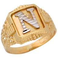 Jewelry Liquidation 14k Two-Tone Gold Antique and Filigree Design Mens Fancy Initial Letter N Ring
