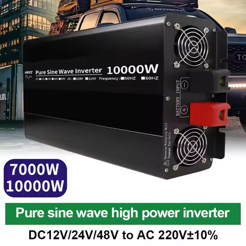 Pure Sine Wave Inverter 7000W 10000W Double EU Socket DC 12V 24V 48V To AC 220V 230V 110V Voltage Co