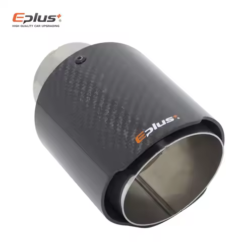 EPLUS Car Glossy Carbon Fiber Muffler Tip Exhaust System Pipe Mufflers Nozzle Universal Straight Sta