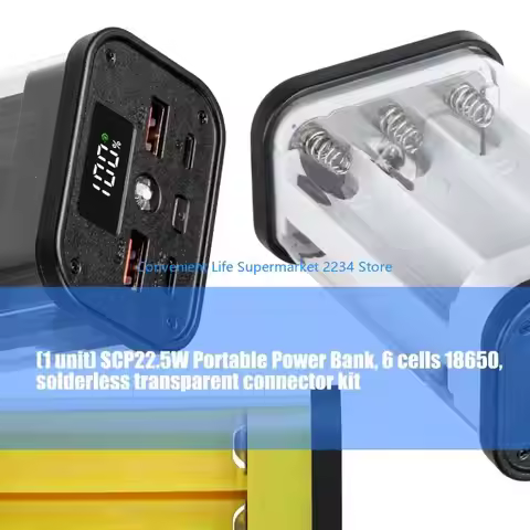 Transparents 22.5W PowerBank Case for 6x18650 Batteries No Solder Easy Assembly