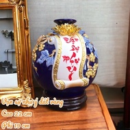 (Van Tau Nhuan) Bat Trang Loc Trang Ceramic Vase, Gold Inlaid Fortune Suction Bottle, Bat Trang Ceramic Vase