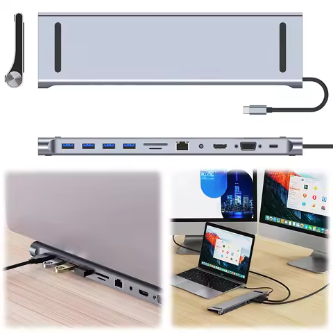 11 in 1 USB C Hub Triple Display with 4K HDMI-Compatible VGA Ethernet USB C Dock for MacBook Pro/Air