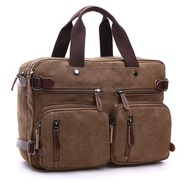 Cross-Border Fashion Retro Casual Canvas Bag Business Briefcase Satchel Backpack Cross-Body Large 17-Inch Computer Bag