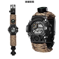 Multifunctional Tactical Watch Outdoor Field Camping Watch Strap Umbrella Rope Flint Compass Whistle