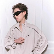 LN0V BLCG In Stock New Cream Color Front and Back Embroidered Loose Fit Unisex Jacket