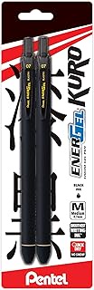 Pentel EnerGel Kuro Liquid Gel Pen, (0.7mm) Medium line, Rubberized Barrel, Refillable Black Ink, 2 Pack