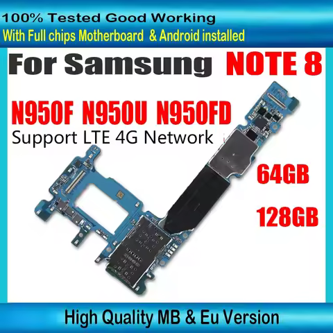 100% Motherboard Logic Board For Samsung Galaxy Note 8 N950 N950FD N950F N950U 64GB 128GB Unlocked M