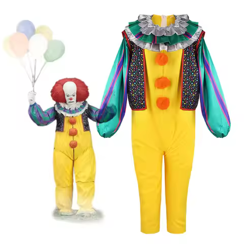 Stephen King's It Pennywise Cosplay Costume Clown Yellowe Joker Evil Horror Terror Halloween Coat Ou