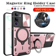 Slide Lens Protect Phone Case For Vivo V40 Lite Y200 Y19S 5G 4G 2024 Magnetic Car Holder Armor Bumpe