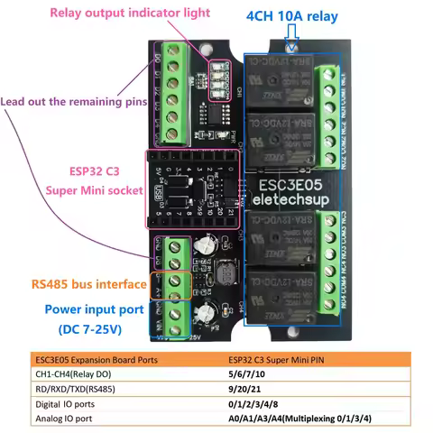 DC 9V 12V 24V Mini Expansion Board with 4AI-4DO RS485 ESP32 C3 Relay Module for Arduino IOT Network