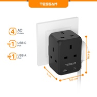 TESSAN 6 IN 1 Multi Plug Socket USB Type C 4 Outlet UK Plug Adapter Extender 3250W for Bedroom Kitch