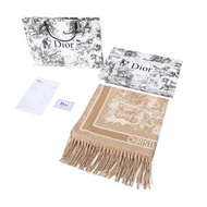 💜DIOR Scarf shawl 動物植物滿印淡金色羊絨圍巾披肩 生日禮物 情人節 Birthday Gift Valentine's Day
