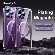 Sanptoch For Magsafe Plating Phone Case For iPhone 14 13 12 Pro Max Built-in Glass Lens Protector Cover For iPhone 14 Plus Shockproof PC Hard Protection Casing