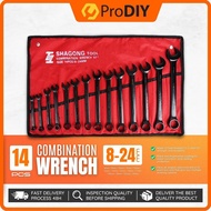 8PCS/14PCS Combination Wrench Spanner Set Tools 8-24mm Black Chrome Vanadium CRV Heavy Duty 6-point 