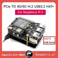 VN Raspberry PI 5 Generation PCIe to M.2 4G/5G and 3-way USB3.2 interface expansion board HAT+ stand
