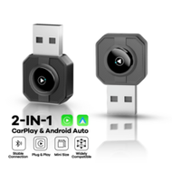 2 in 1 อะแดปเตอร์ Carplay ไร้สาย เข้ากันได้กับ Apple CarPlay & Android Auto; ขนาดเล็ก; Plug & Play; 