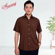 Áo sơ mi nam trung niên, dáng rộng, phong cách văn phòng lịch lãm, màu sắc trang nhã, tay ngắn, lai 