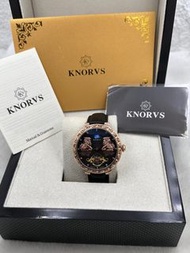 KNORVS卡諾威斯 機械錶 麒麟款 日月星辰/玫瑰金框/真皮錶帶