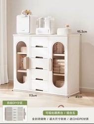 White Storage Cabinet with Drawers and Shelves