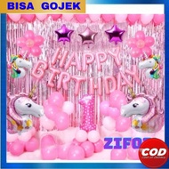 [Balloon Package] Unicorn Balloon Set 3 Curtains Pink Birthday Balloon Decoration