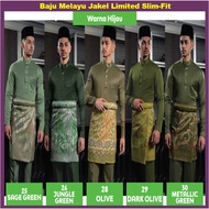 ZH Baju Melayu Jakel LIMITED Slim-Fit Jakel Baju Melayu Cutting Slim-Fit Hijau Green Edition