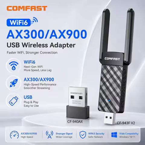 COMFAST CF-943F V2 WiFi6 USB Adapter AX900 Dual Band 2.4G/5G Driver-Free Wireless Network Card for W