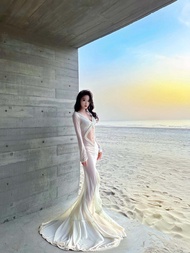 1R STUDIO Pure Desire Hollow Out ตาข่าย เดรส Semi โปร่งแสง Cover Up Ultra Fairy Island Vacation กระโ