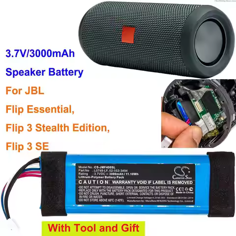 Cameron Sino 3000mAh Speaker Battery for JBL Flip Essential, Flip 3 Stealth Edition, Flip 3 SE