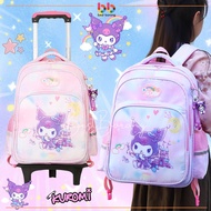 41cm Primary Kuromi Cartoon School Bag 6 Wheels Trolley Primary School Trolley Pull Wheels Girls Car
