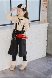 ♥萌妞朵朵♥韓版冬季加厚加絨吊帶寬腿褲套裝(白衣+黑褲)/兒童吊帶寬裙/女童加厚加絨保暖服/日常衣服