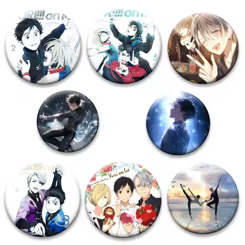 Anime YURI!!! on ICE Brooches Backpack Accessories Round Lapel Pins Yuri Katsuki Victor Nikiforov Yu