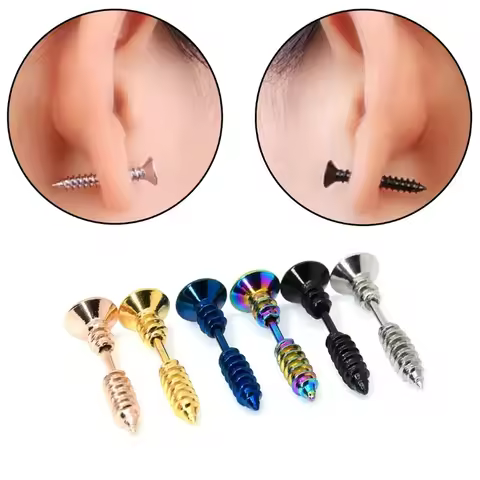 2Pc/set 316L Stainless Steel Nail Screw Stud Earring for Women & Men, Fashion Punk Cartilage Tragus 