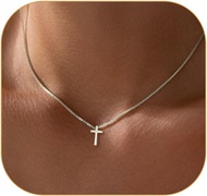 Gold Cross Necklace for Women Trendy 14K Gold Plated Charm Chain Choker Dainty Christian Religious F