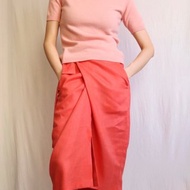 古著鮭魚粉喀什米爾短袖套頭高領毛衣 XS-S