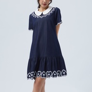 EP ชุดเดรสสั้น ปักลายหัวใจ ผู้หญิง สีน้ำเงินเข้ม | Heart Embroidery Short Dress | 04818